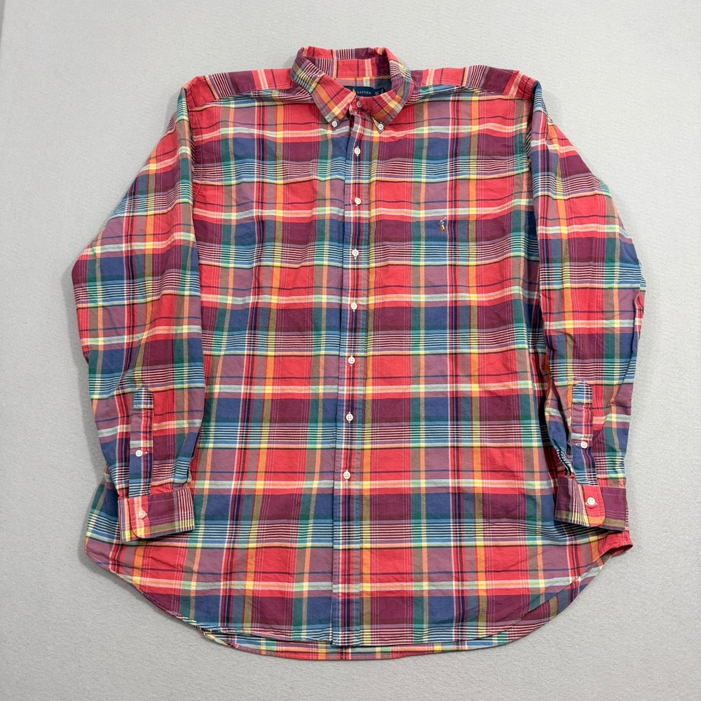 Polo Ralph Lauren Button Down 3XLT Red Plaid Shirt Big & Tall Long Sleeve Cotton